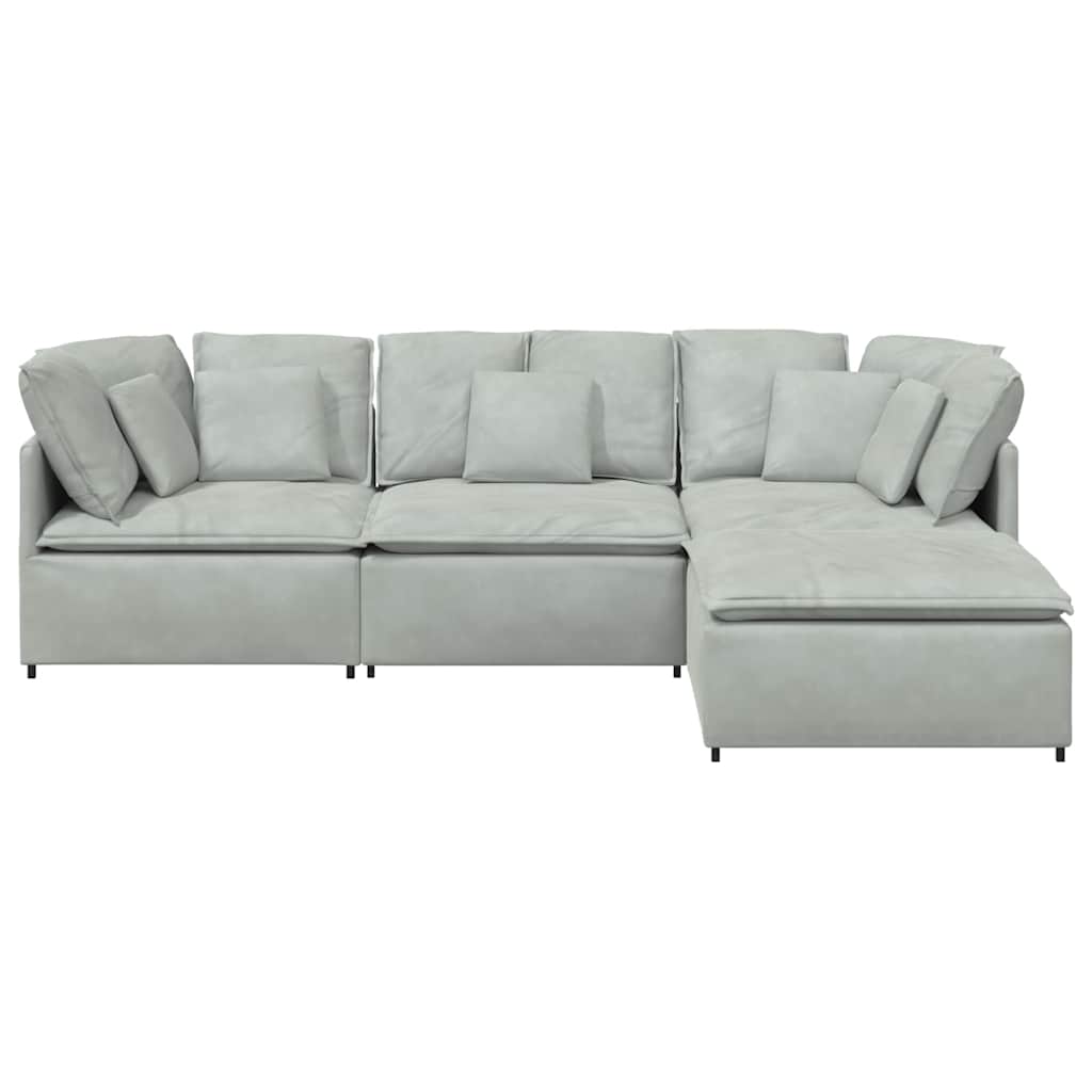 Modulaire bank met voetenbank en kussens fluweel lichtgrijs is nu te koop bij PeponiXL, paradijselijk wonen!