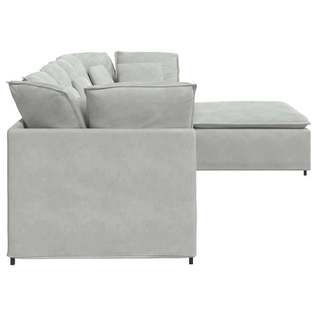 Modulaire bank met voetenbank en kussens fluweel lichtgrijs is nu te koop bij PeponiXL, paradijselijk wonen!