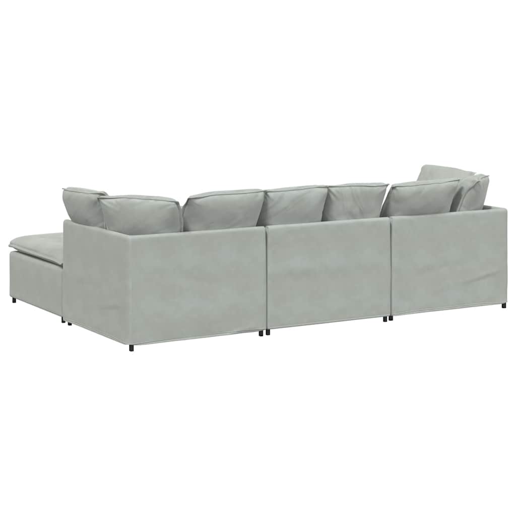 Modulaire bank met voetenbank en kussens fluweel lichtgrijs is nu te koop bij PeponiXL, paradijselijk wonen!