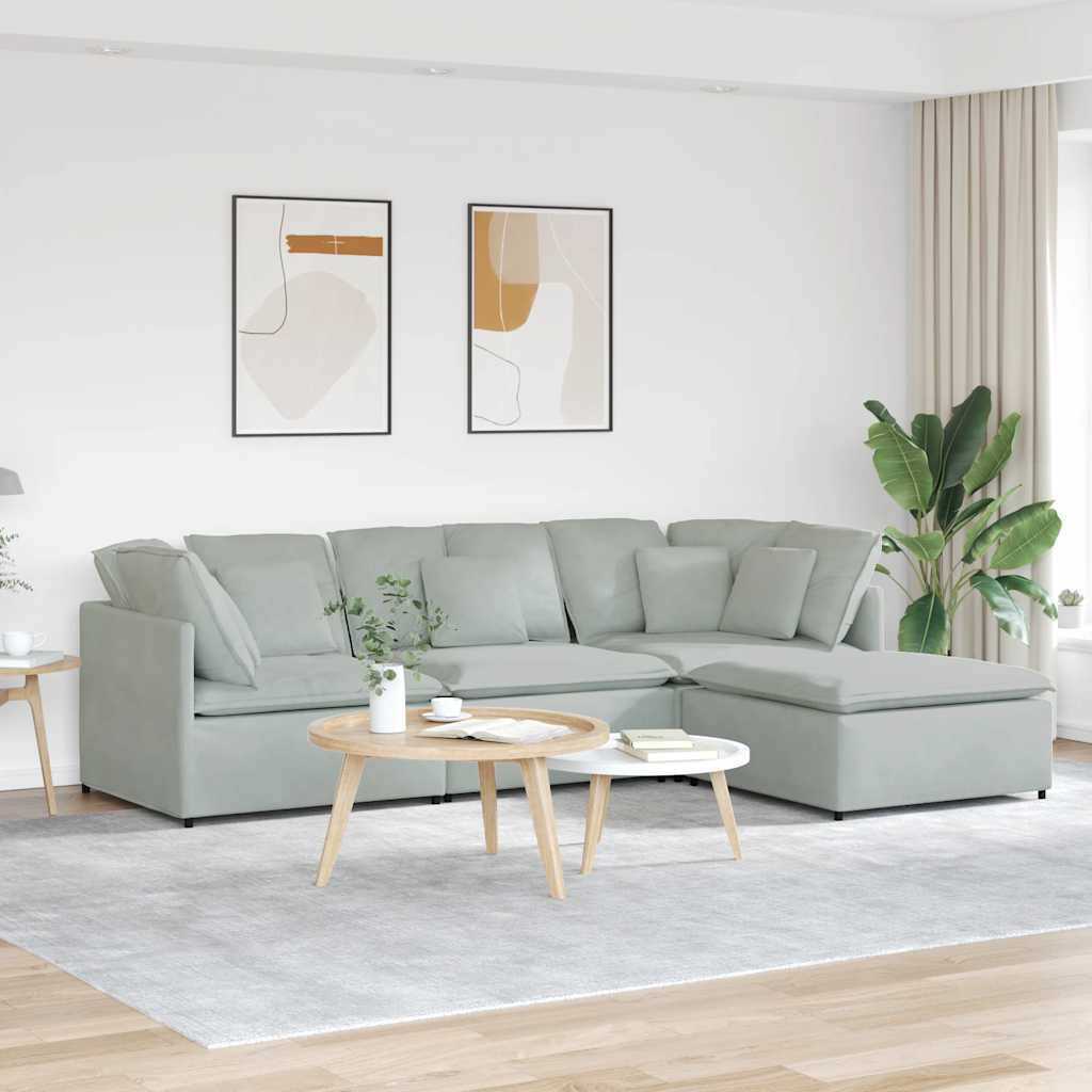 Modulaire bank met voetenbank en kussens fluweel lichtgrijs is nu te koop bij PeponiXL, paradijselijk wonen!