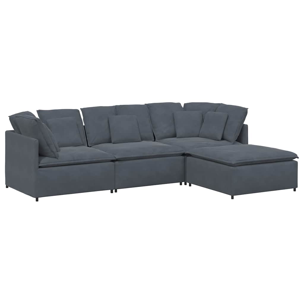 Modulaire bank met voetenbank en kussens fluweel donkergrijs is nu te koop bij PeponiXL, paradijselijk wonen!