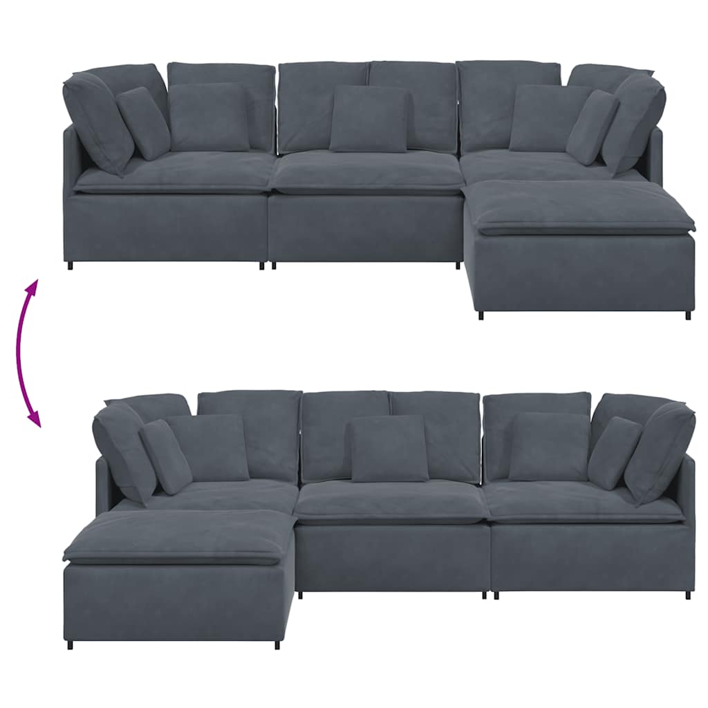 Modulaire bank met voetenbank en kussens fluweel donkergrijs is nu te koop bij PeponiXL, paradijselijk wonen!