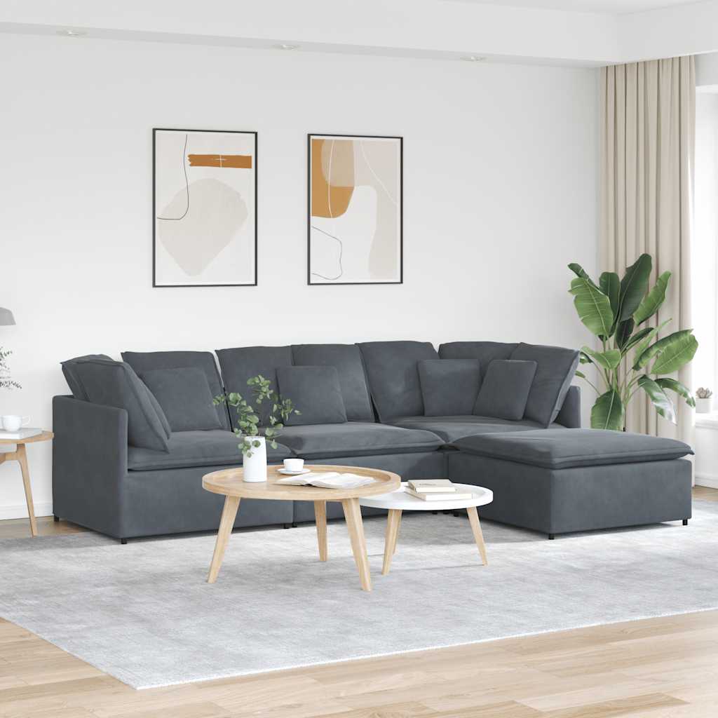 Modulaire bank met voetenbank en kussens fluweel donkergrijs is nu te koop bij PeponiXL, paradijselijk wonen!