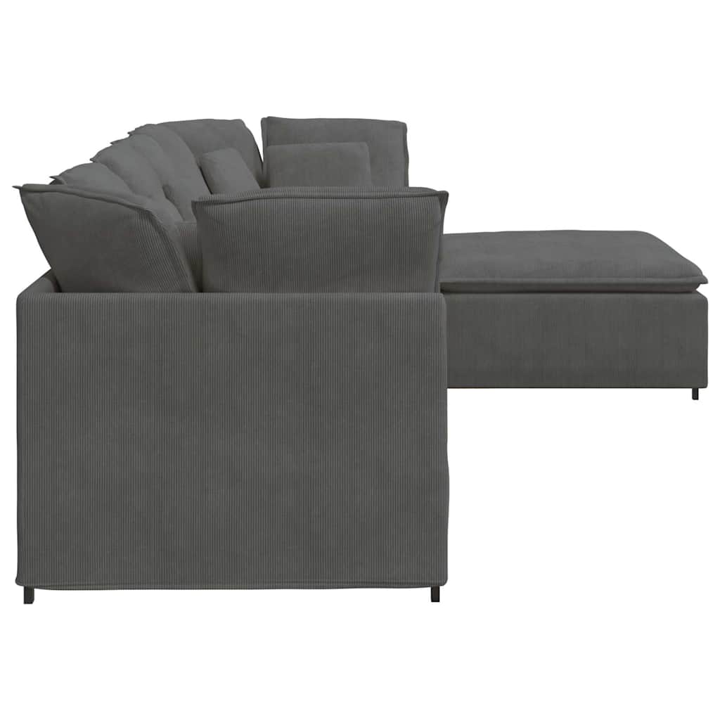 Modulaire bank met voetenbank&kussens corduroy stof donkergrijs is nu te koop bij PeponiXL, paradijselijk wonen!