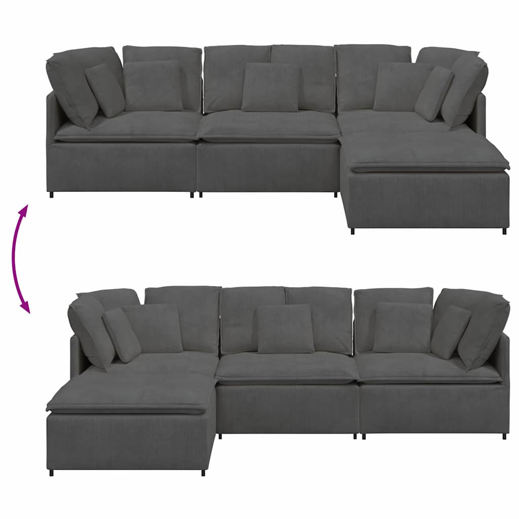 Modulaire bank met voetenbank&kussens corduroy stof donkergrijs is nu te koop bij PeponiXL, paradijselijk wonen!