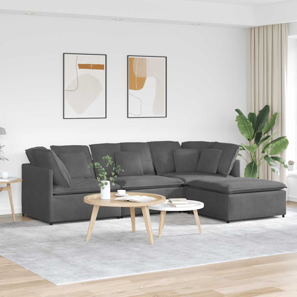 Modulaire bank met voetenbank&kussens corduroy stof donkergrijs is nu te koop bij PeponiXL, paradijselijk wonen!
