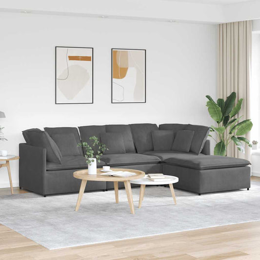Modulaire bank met voetenbank&kussens corduroy stof donkergrijs is nu te koop bij PeponiXL, paradijselijk wonen!