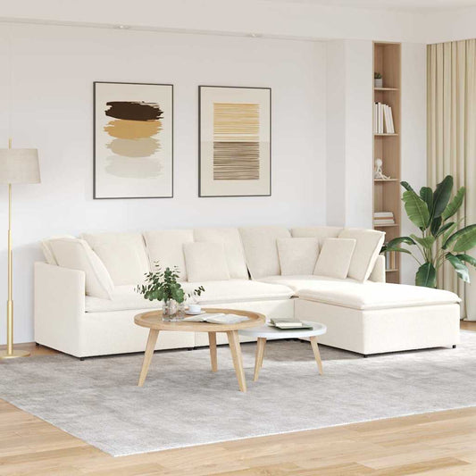Modulaire bank met voetenbank&kussens gekrulde wolachtige stof is nu te koop bij PeponiXL, paradijselijk wonen!