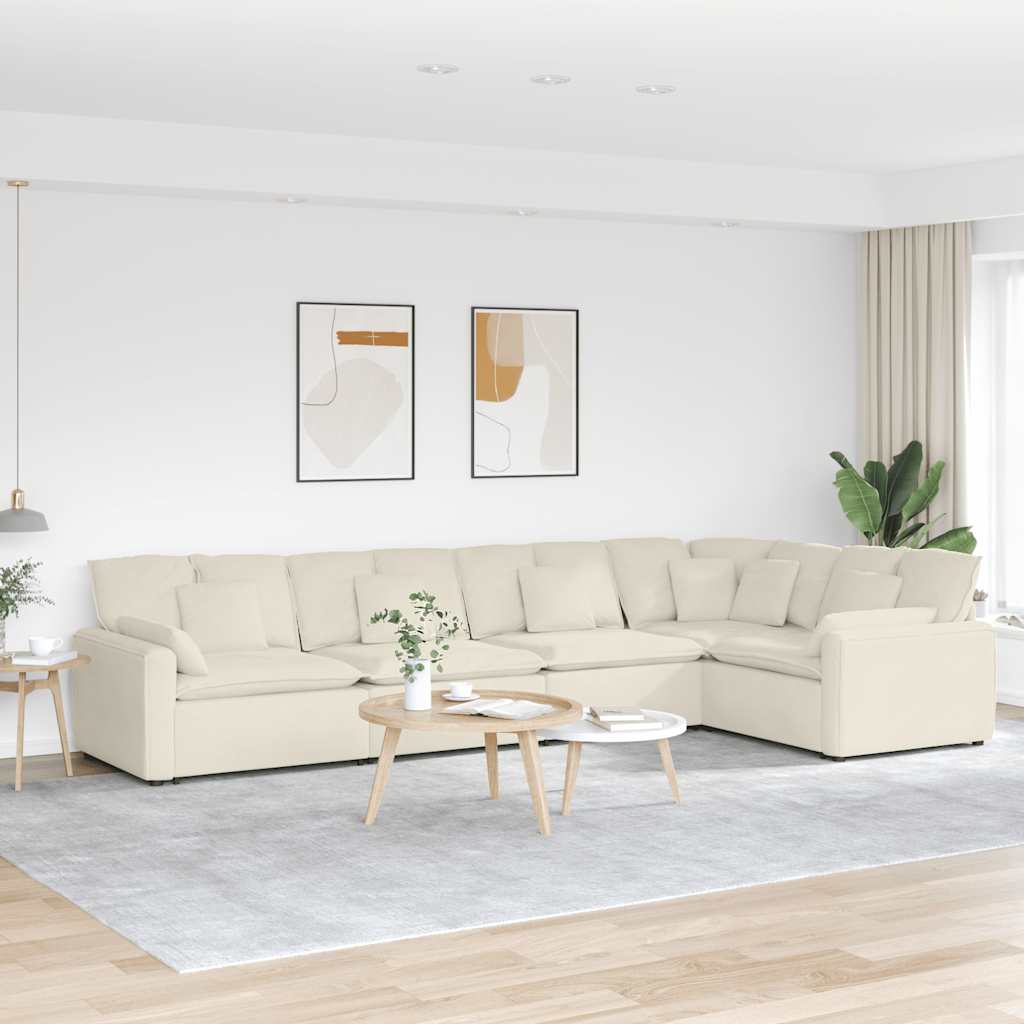 Modulaire bank met kussens fluweel crèmekleurig