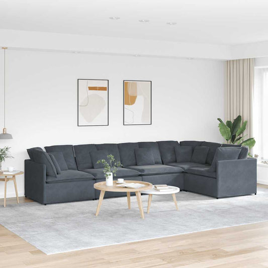 Modulaire bank met kussens fluweel donkergrijs is nu te koop bij PeponiXL, paradijselijk wonen!