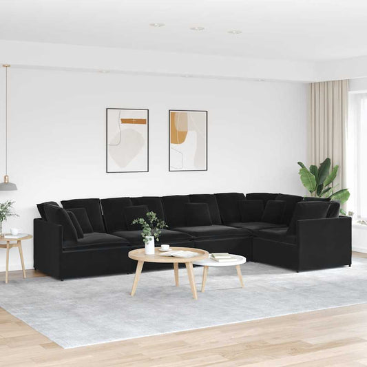 Modulaire bank met kussens fluweel zwart is nu te koop bij PeponiXL, paradijselijk wonen!