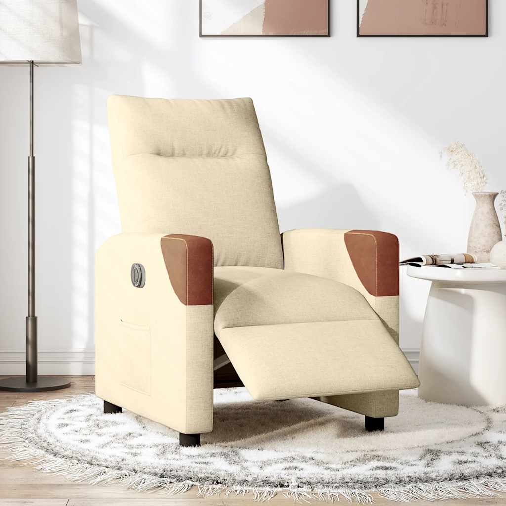 Fauteuil verstelbaar elektrisch stof crèmekleurig is nu te koop bij PeponiXL, paradijselijk wonen!