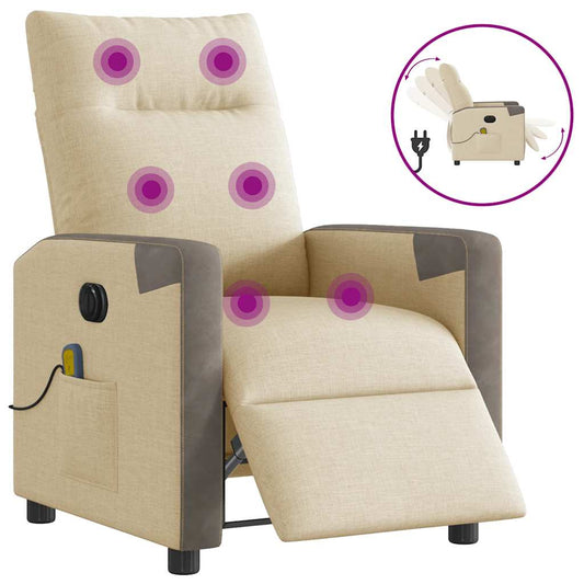 Massagestoel elektrisch verstelbaar stof crèmekleurig is nu te koop bij PeponiXL, paradijselijk wonen!