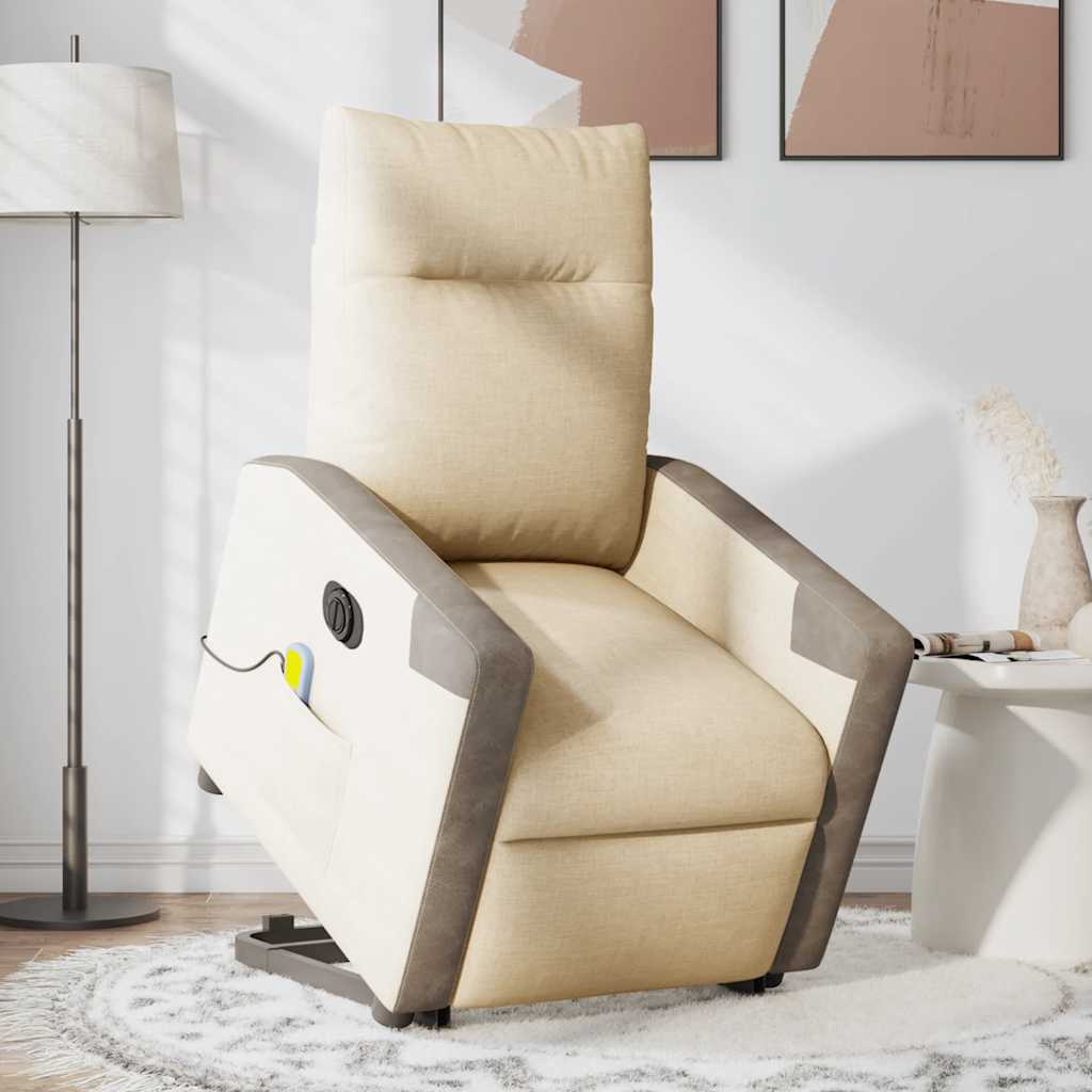 Sta-op-massagestoel elektrisch verstelbaar stof crèmekleurig is nu te koop bij PeponiXL, paradijselijk wonen!