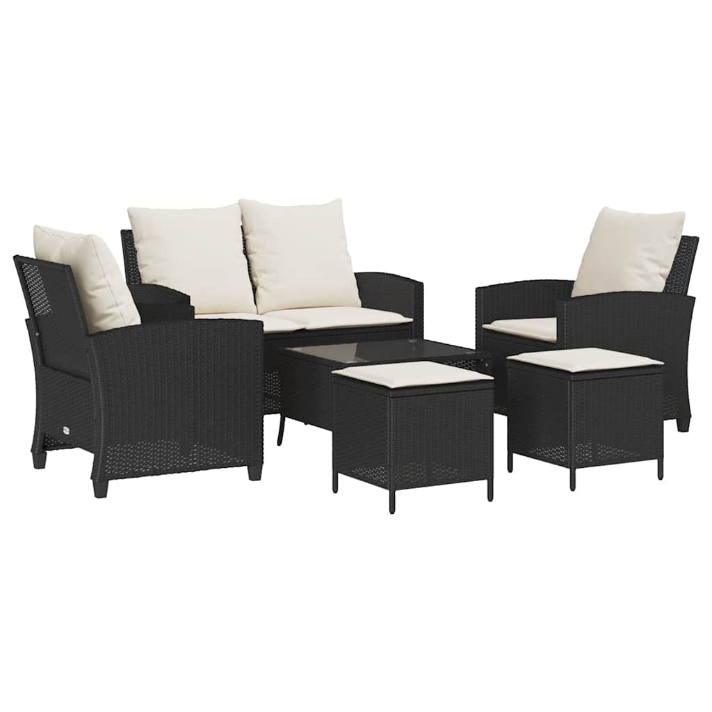 6-delige Loungeset met kussens poly rattan zwart is nu te koop bij PeponiXL, paradijselijk wonen!