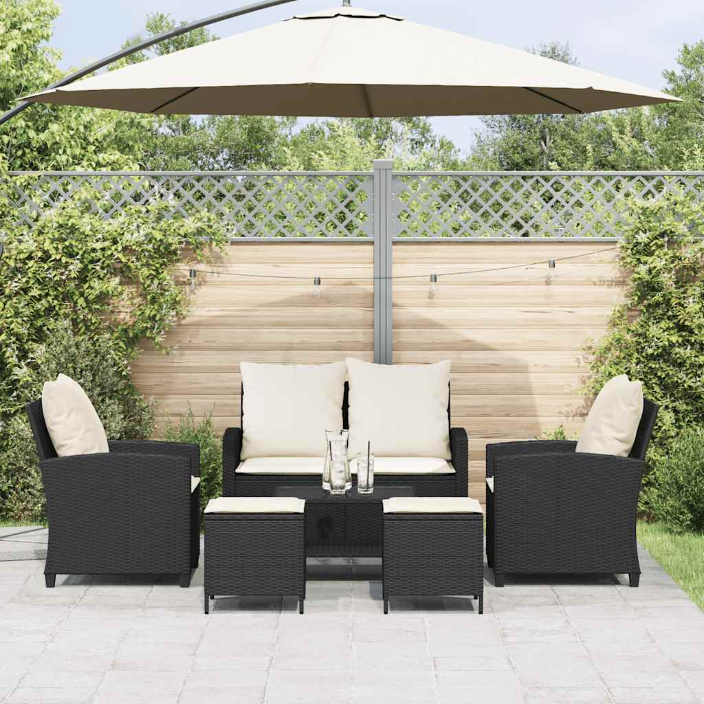 6-delige Loungeset met kussens poly rattan zwart is nu te koop bij PeponiXL, paradijselijk wonen!