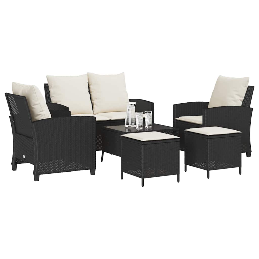 6-delige Loungeset met kussens poly rattan zwart is nu te koop bij PeponiXL, paradijselijk wonen!