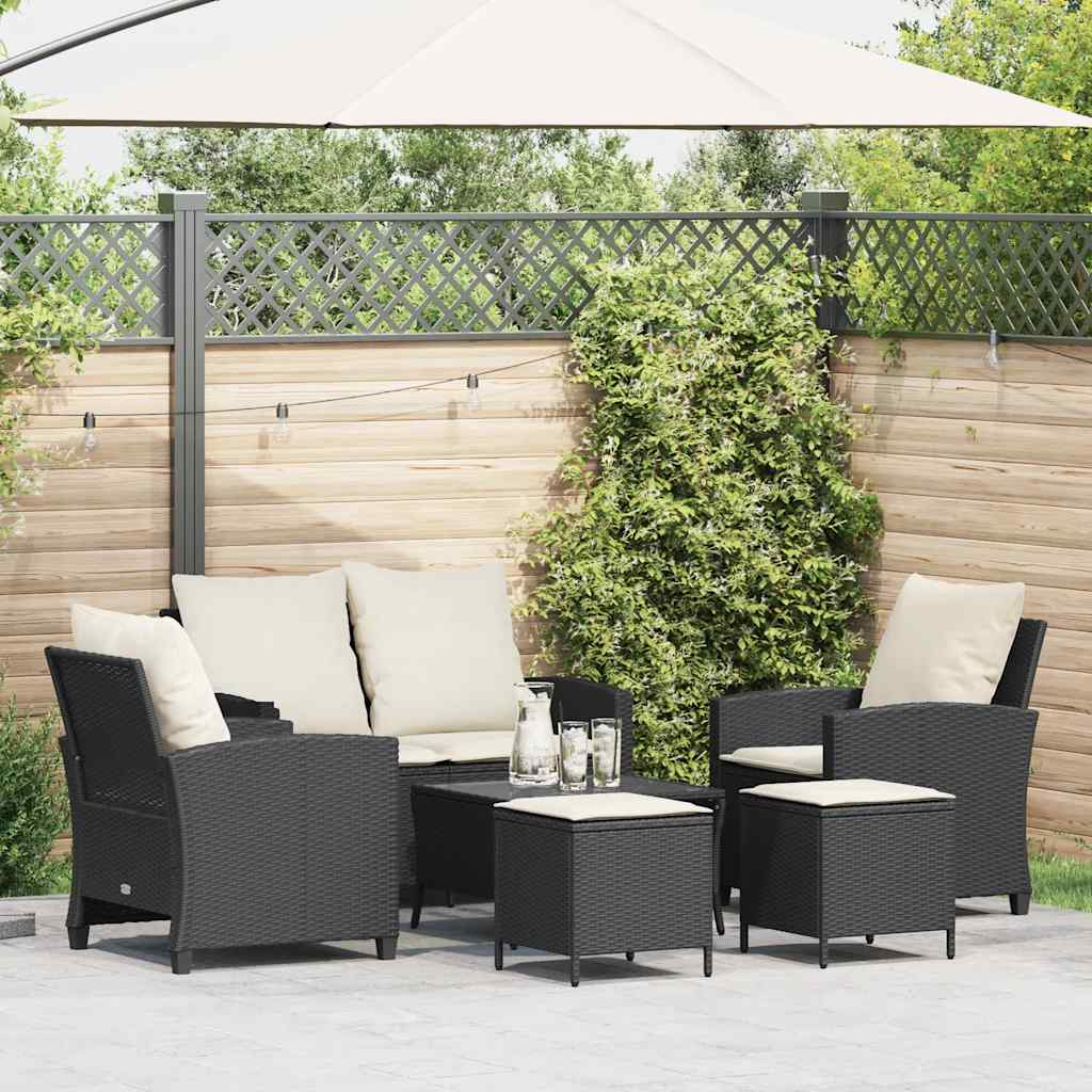6-delige Loungeset met kussens poly rattan zwart is nu te koop bij PeponiXL, paradijselijk wonen!