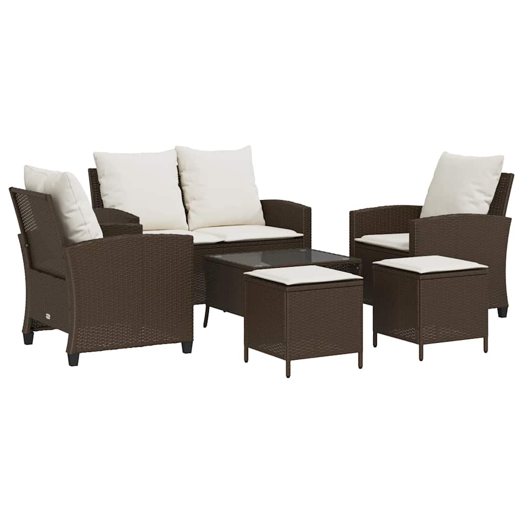 6-delige Loungeset met kussens poly rattan bruin is nu te koop bij PeponiXL, paradijselijk wonen!