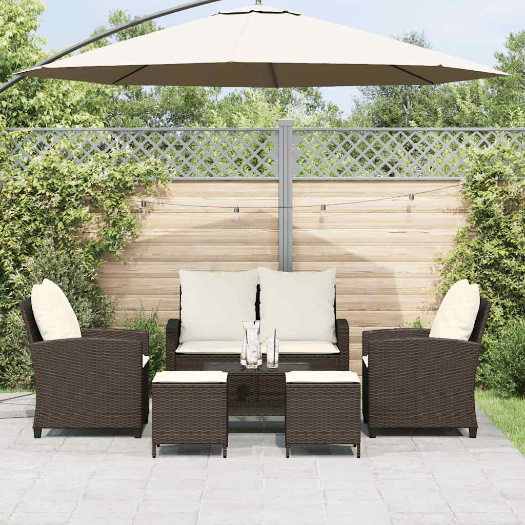 6-delige Loungeset met kussens poly rattan bruin is nu te koop bij PeponiXL, paradijselijk wonen!