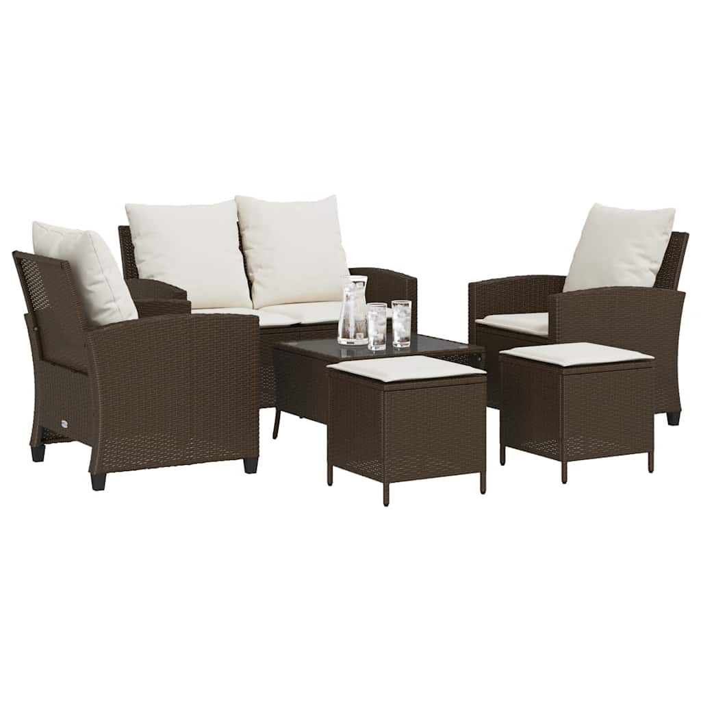 6-delige Loungeset met kussens poly rattan bruin is nu te koop bij PeponiXL, paradijselijk wonen!