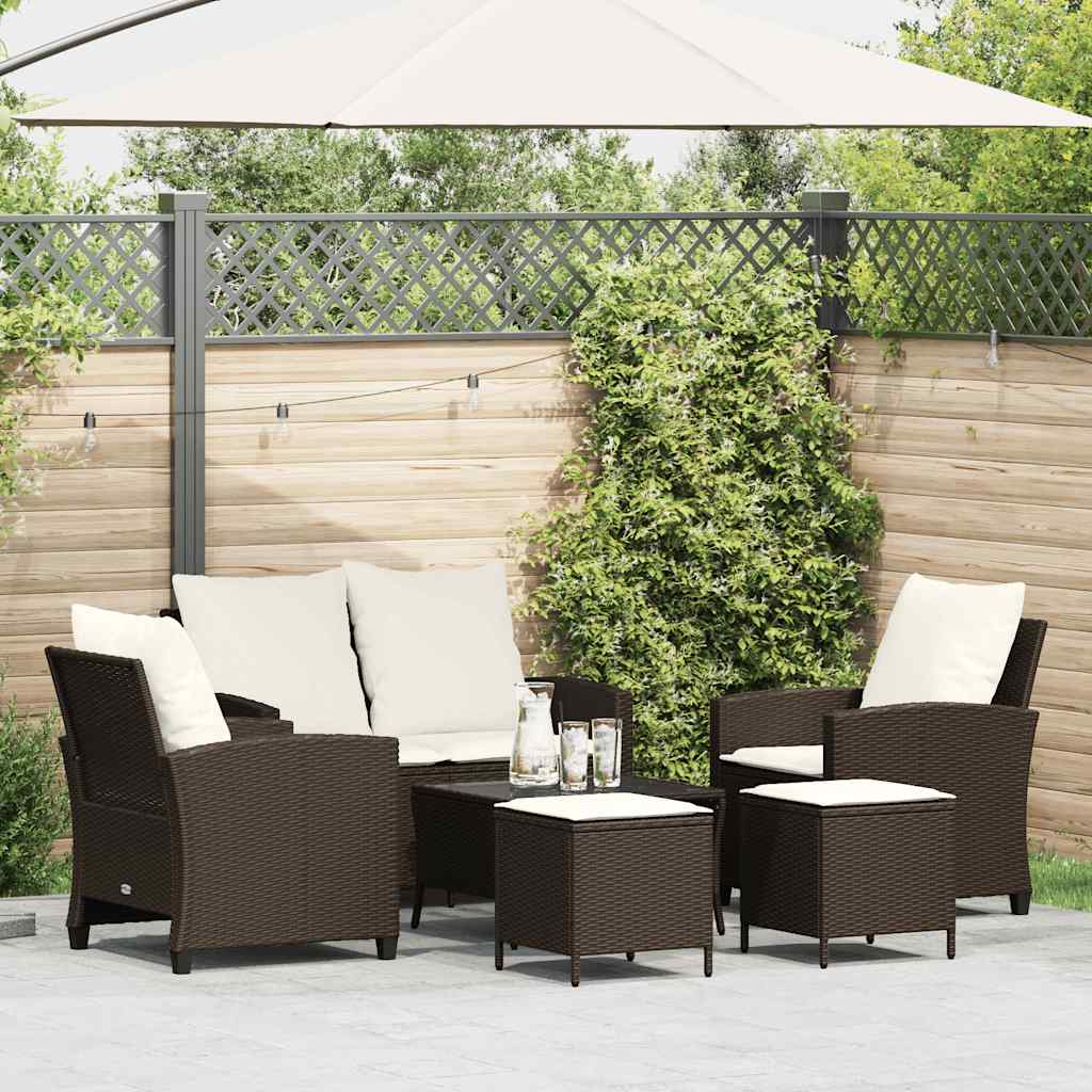 6-delige Loungeset met kussens poly rattan bruin is nu te koop bij PeponiXL, paradijselijk wonen!