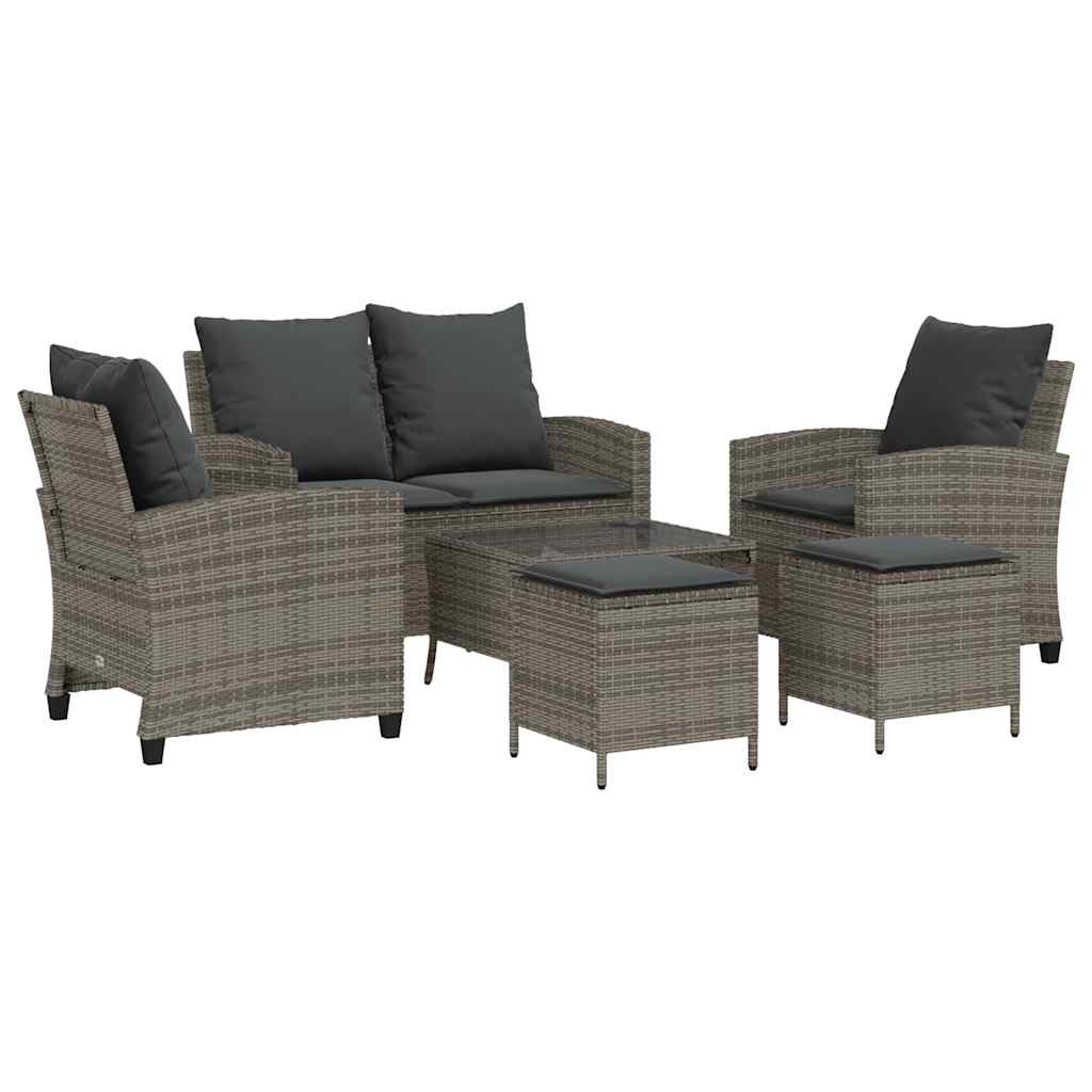6-delige Loungeset met kussens poly rattan grijs is nu te koop bij PeponiXL, paradijselijk wonen!