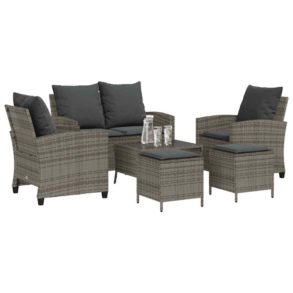 6-delige Loungeset met kussens poly rattan grijs is nu te koop bij PeponiXL, paradijselijk wonen!