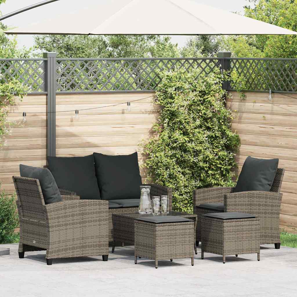 6-delige Loungeset met kussens poly rattan grijs is nu te koop bij PeponiXL, paradijselijk wonen!