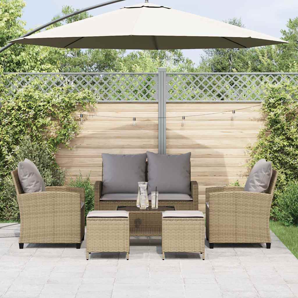6-delige Loungeset met kussens poly rattan beige is nu te koop bij PeponiXL, paradijselijk wonen!