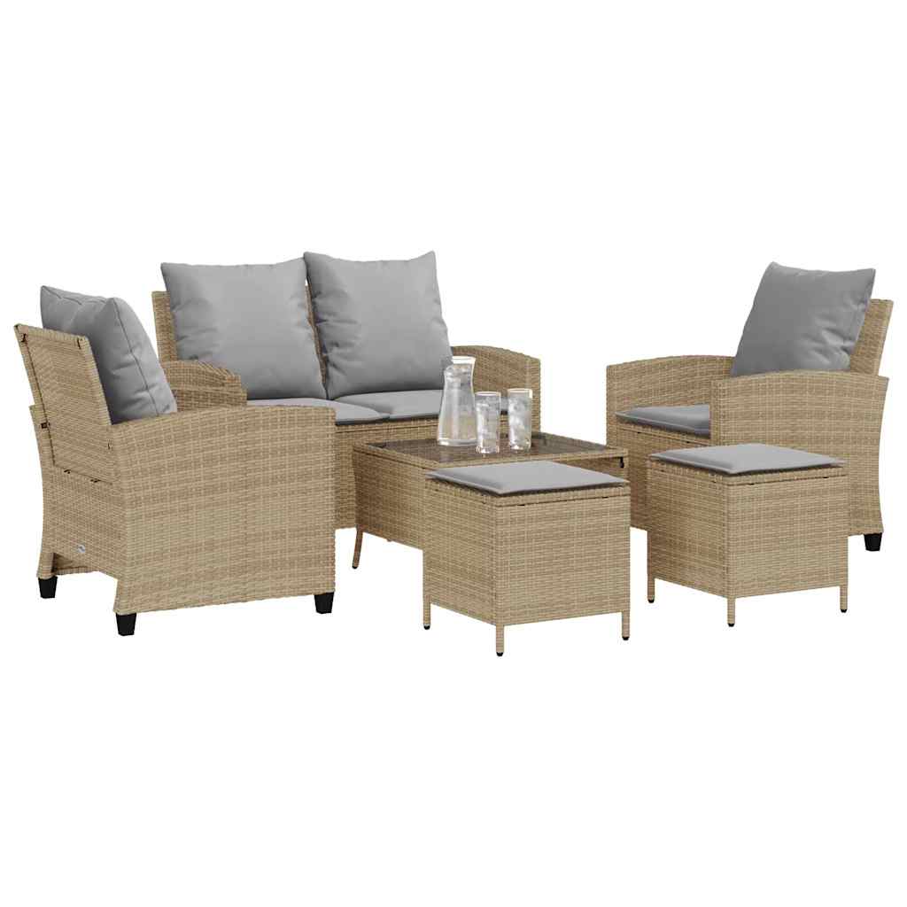 6-delige Loungeset met kussens poly rattan beige is nu te koop bij PeponiXL, paradijselijk wonen!