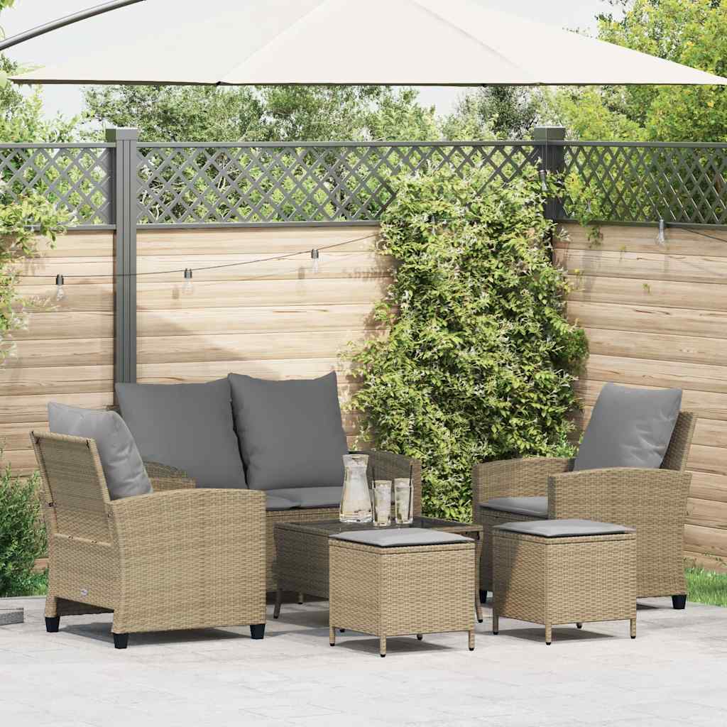 6-delige Loungeset met kussens poly rattan beige is nu te koop bij PeponiXL, paradijselijk wonen!