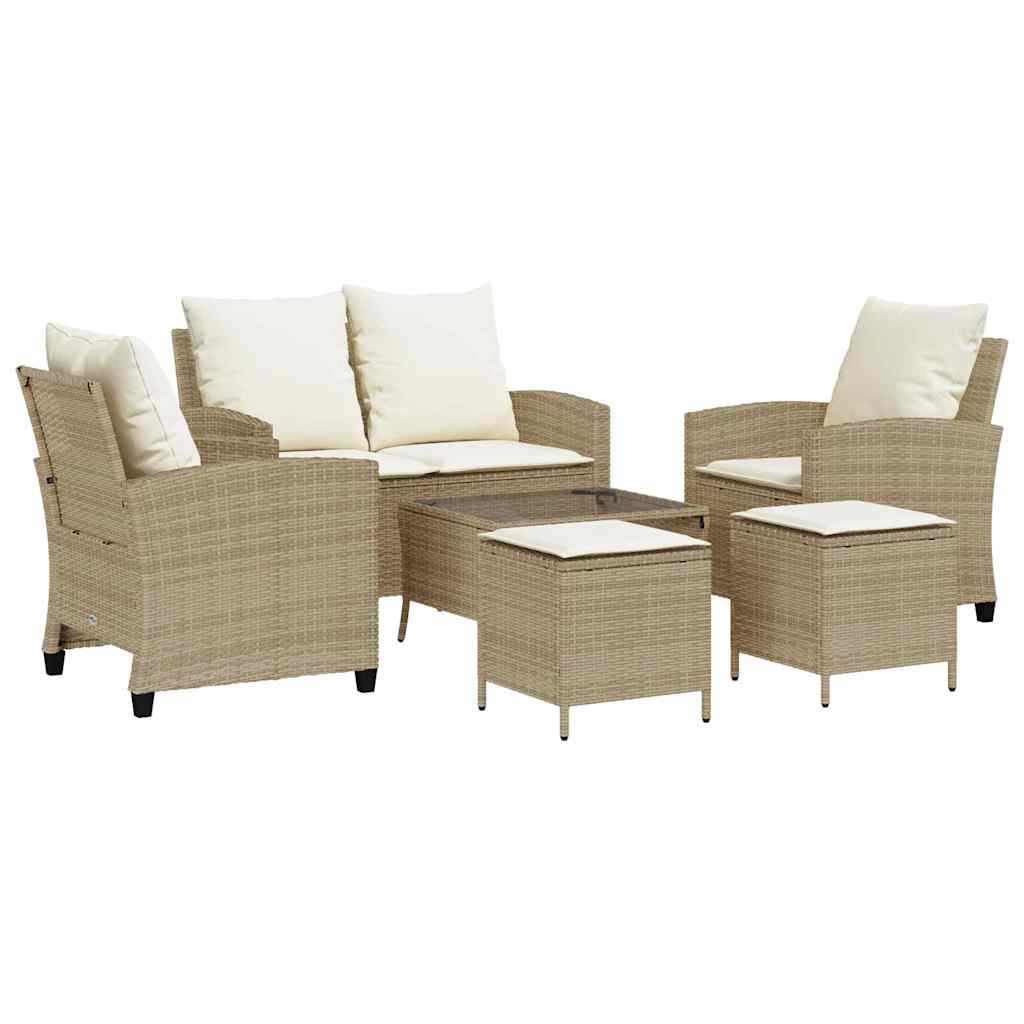 6-delige Loungeset met kussens poly rattan beige is nu te koop bij PeponiXL, paradijselijk wonen!