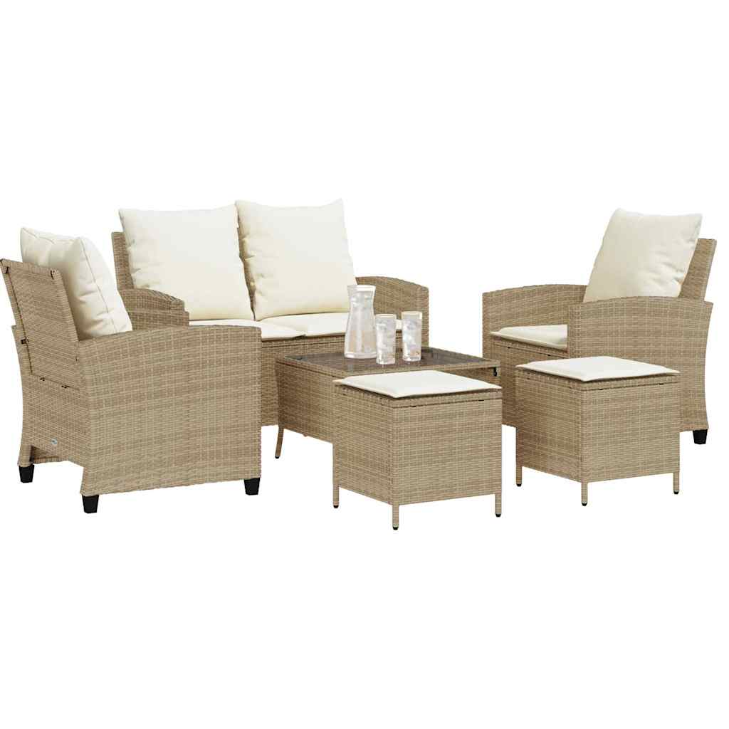 6-delige Loungeset met kussens poly rattan beige is nu te koop bij PeponiXL, paradijselijk wonen!