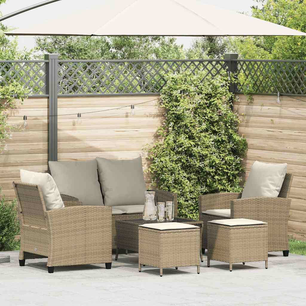 6-delige Loungeset met kussens poly rattan beige is nu te koop bij PeponiXL, paradijselijk wonen!