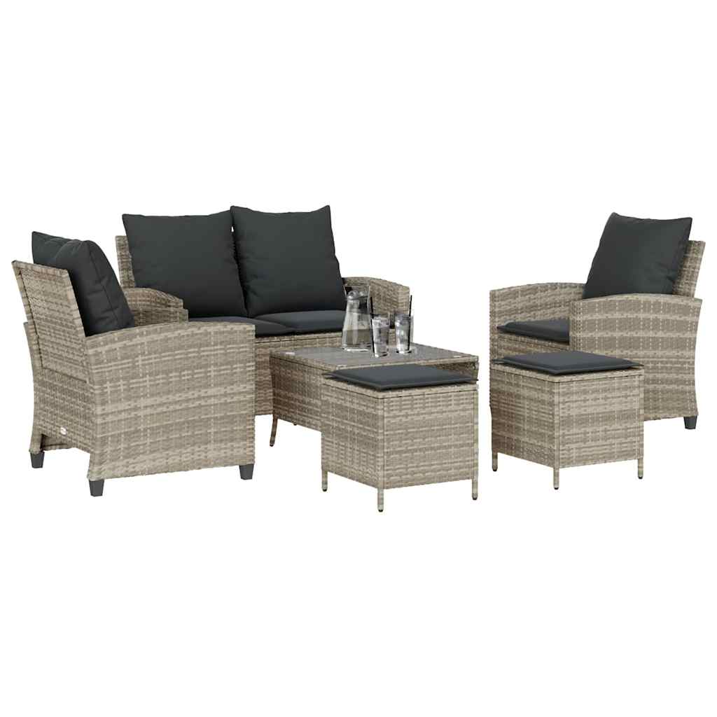 6-delige Loungeset met kussens poly rattan lichtgrijs is nu te koop bij PeponiXL, paradijselijk wonen!