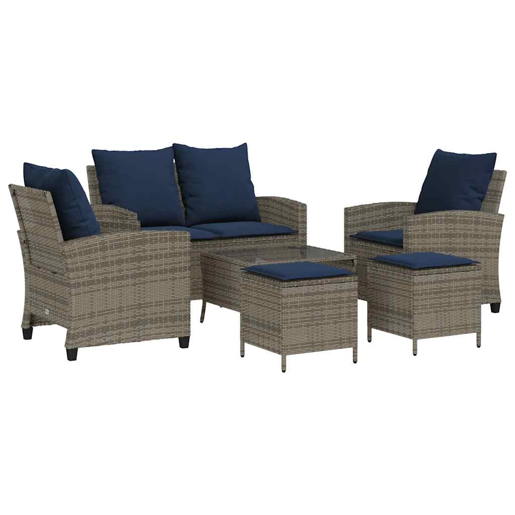 6-delige Loungeset met kussens poly rattan grijs is nu te koop bij PeponiXL, paradijselijk wonen!