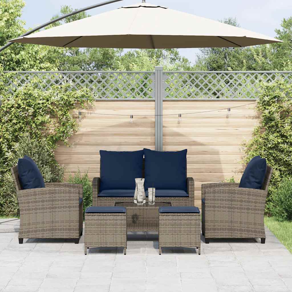 6-delige Loungeset met kussens poly rattan grijs is nu te koop bij PeponiXL, paradijselijk wonen!
