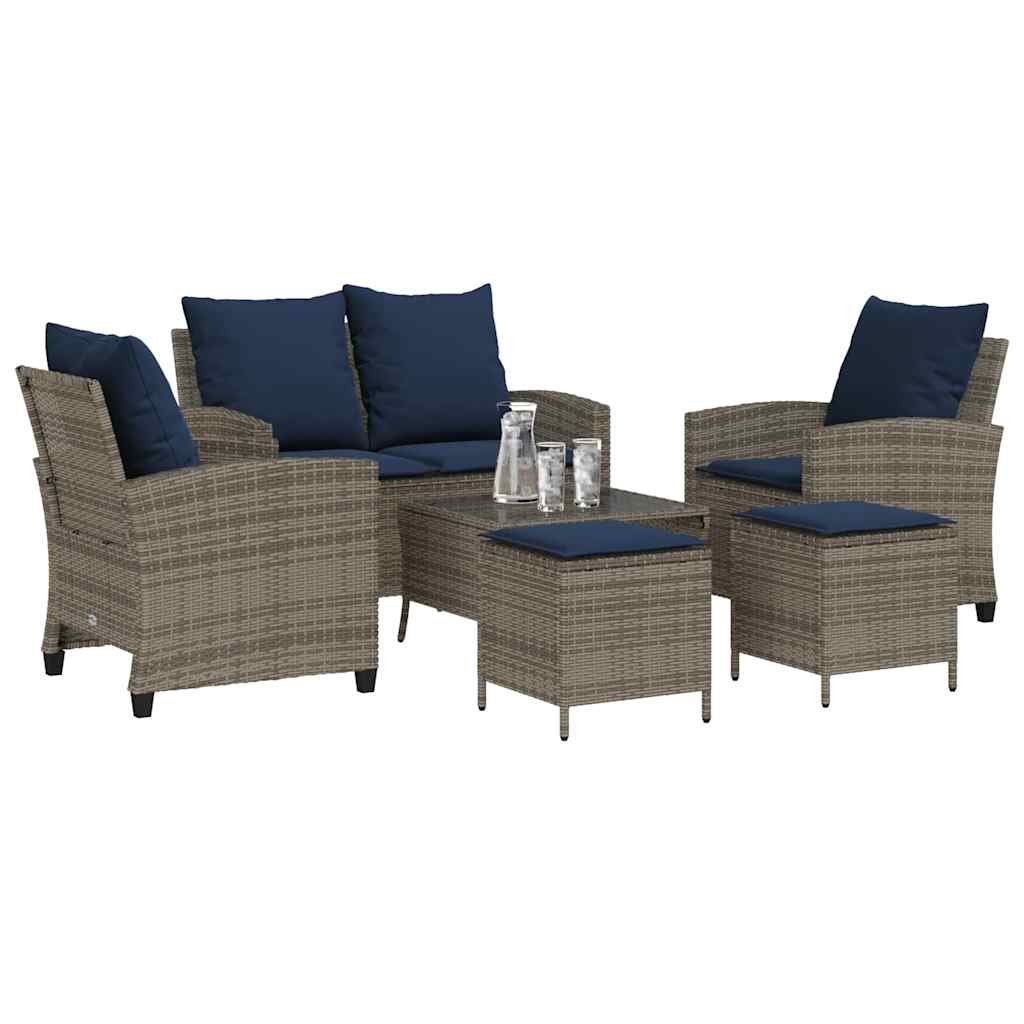 6-delige Loungeset met kussens poly rattan grijs is nu te koop bij PeponiXL, paradijselijk wonen!