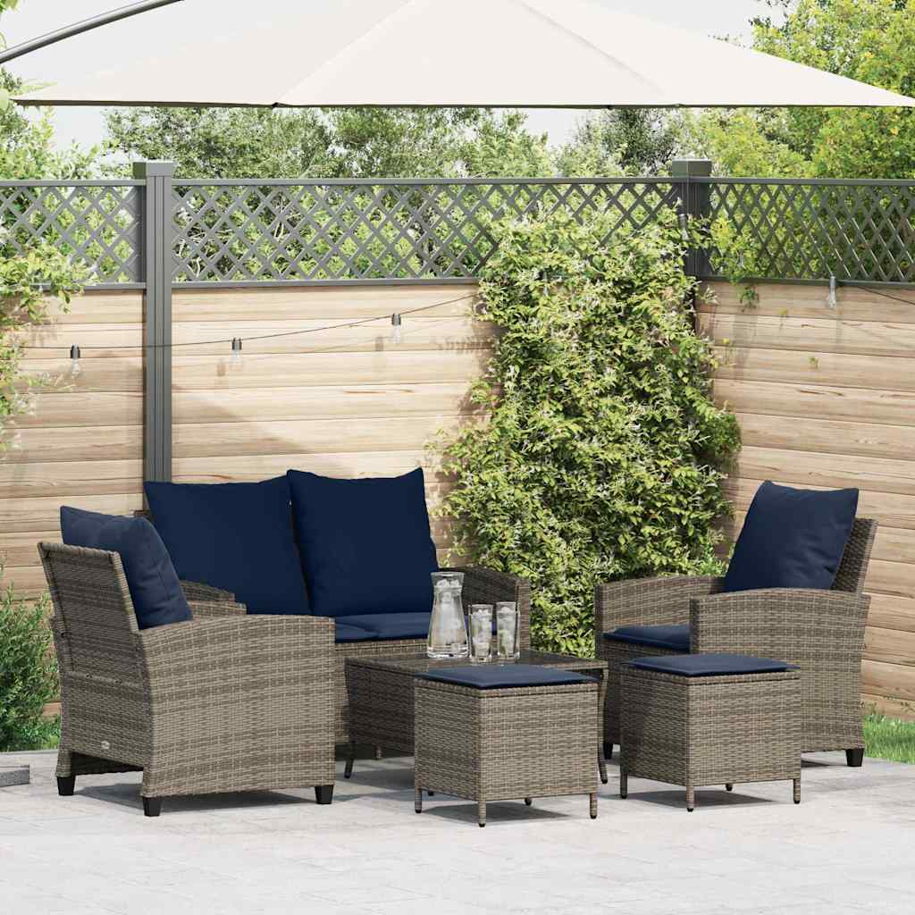 6-delige Loungeset met kussens poly rattan grijs is nu te koop bij PeponiXL, paradijselijk wonen!