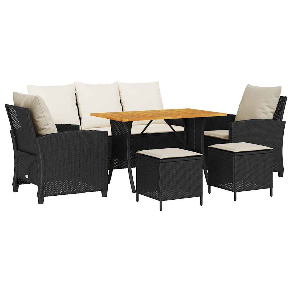 6-delige Loungeset met kussens poly rattan zwart is nu te koop bij PeponiXL, paradijselijk wonen!