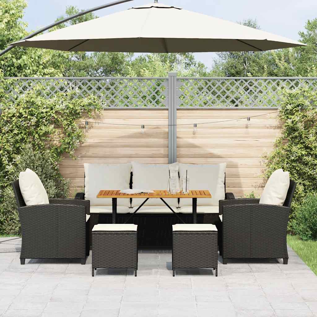 6-delige Loungeset met kussens poly rattan zwart is nu te koop bij PeponiXL, paradijselijk wonen!