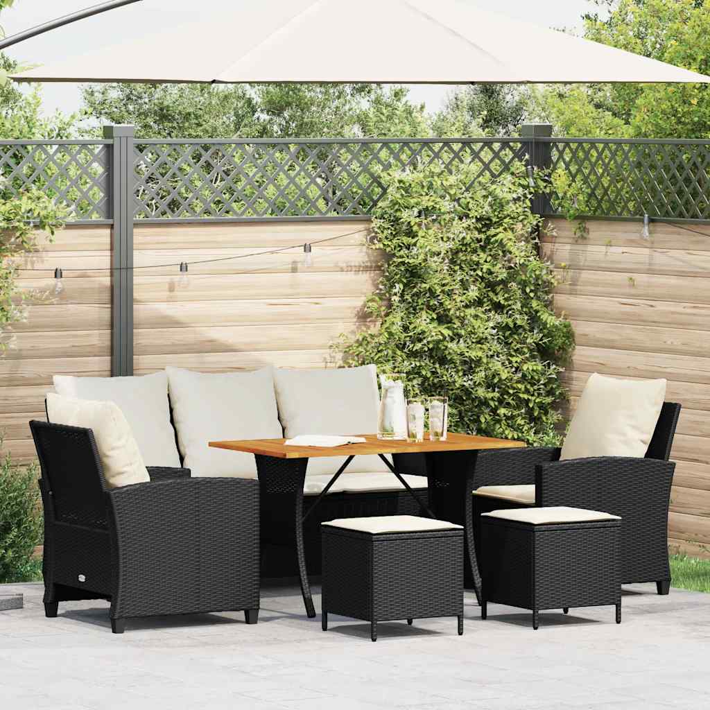 6-delige Loungeset met kussens poly rattan zwart is nu te koop bij PeponiXL, paradijselijk wonen!