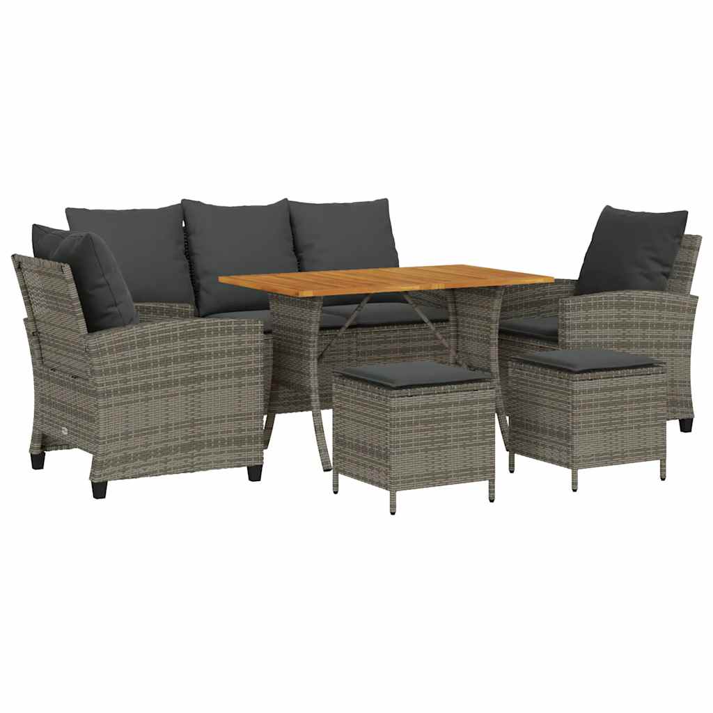 6-delige Loungeset met kussens poly rattan grijs is nu te koop bij PeponiXL, paradijselijk wonen!