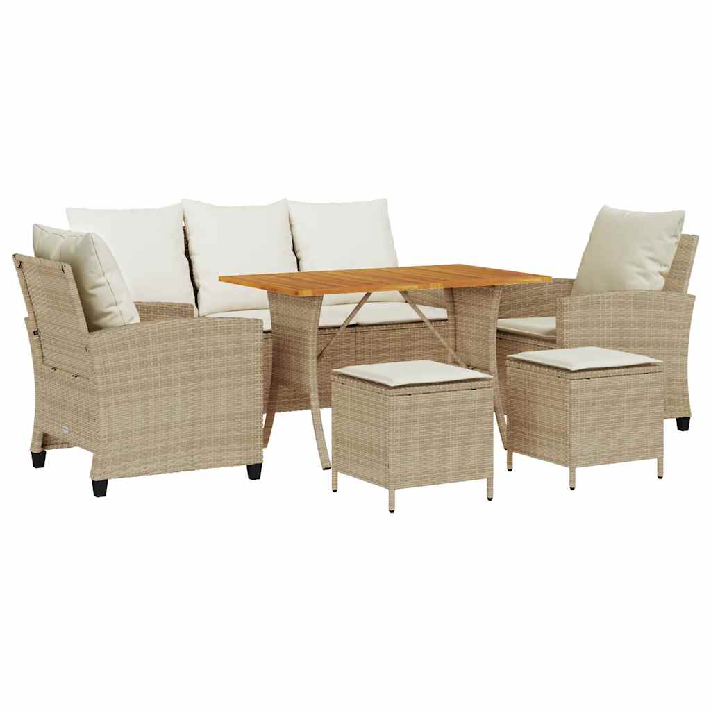 6-delige Loungeset met kussens poly rattan beige is nu te koop bij PeponiXL, paradijselijk wonen!
