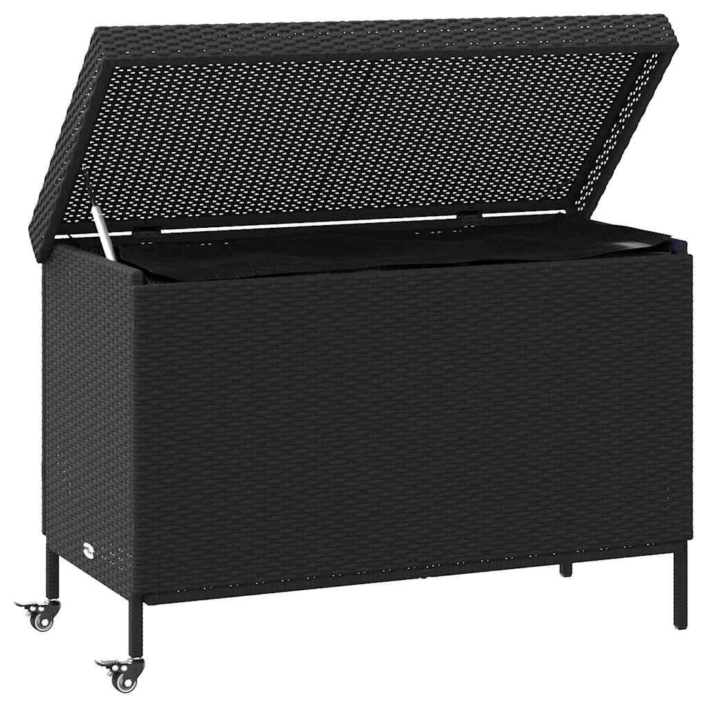 Tuinbox met wielen 110x55x73 cm poly rattan zwart is nu te koop bij PeponiXL, paradijselijk wonen!