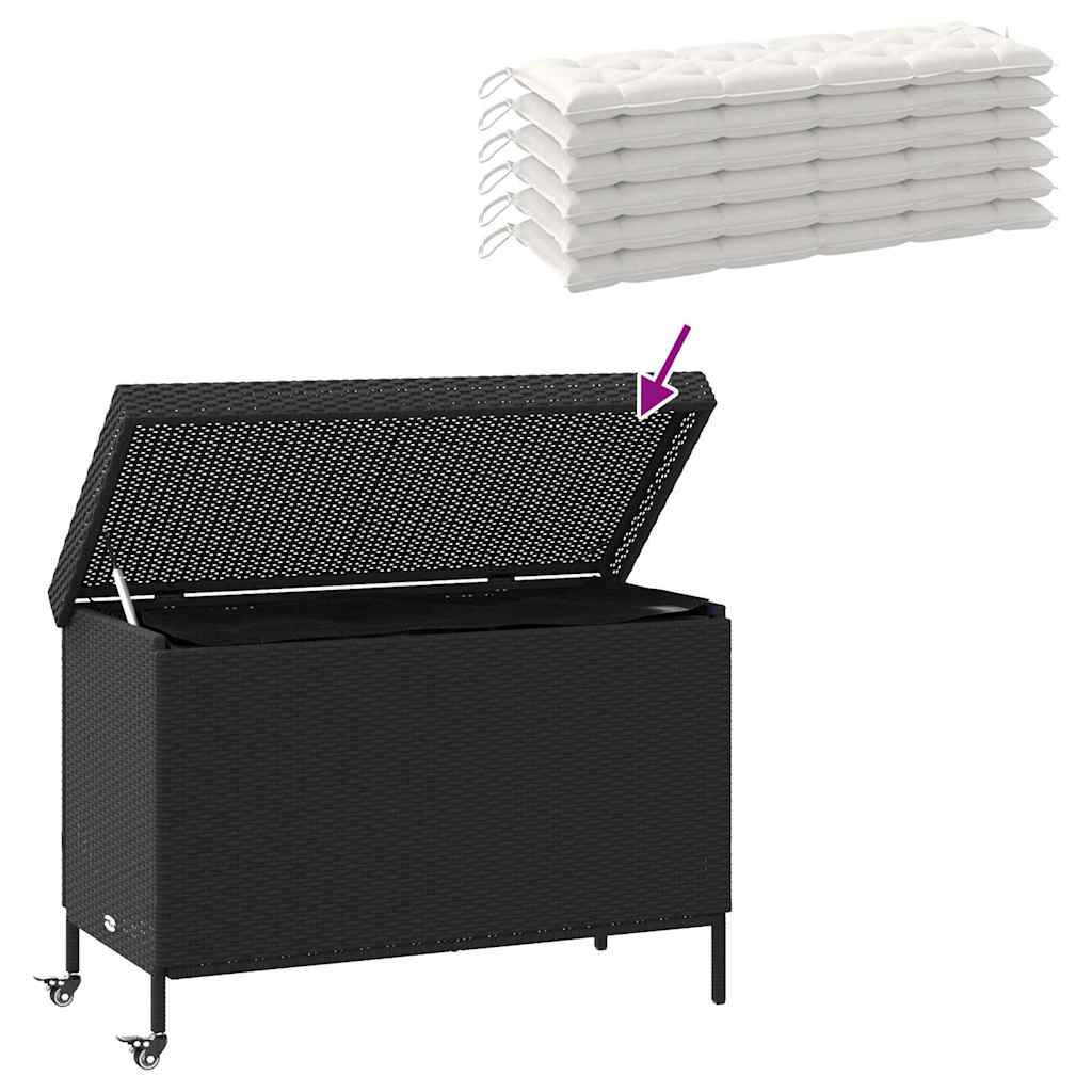 Tuinbox met wielen 110x55x73 cm poly rattan zwart is nu te koop bij PeponiXL, paradijselijk wonen!