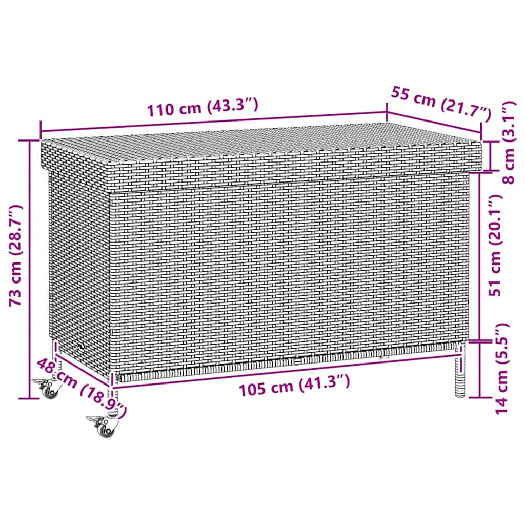 Tuinbox met wielen 110x55x73 cm poly rattan zwart is nu te koop bij PeponiXL, paradijselijk wonen!