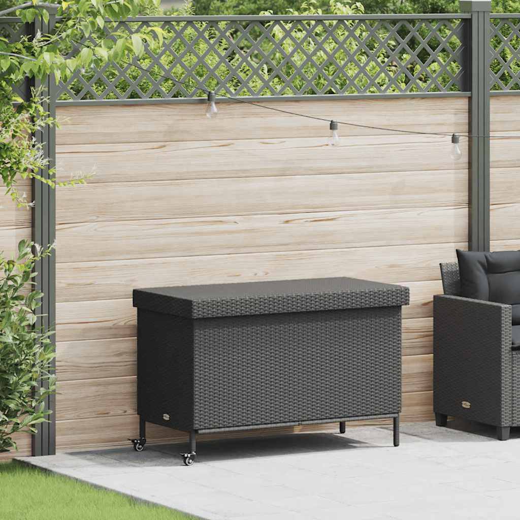 Tuinbox met wielen 110x55x73 cm poly rattan zwart is nu te koop bij PeponiXL, paradijselijk wonen!
