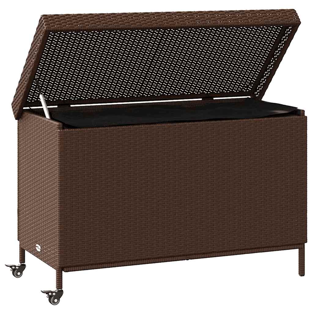 Tuinbox met wielen 110x55x73 cm poly rattan bruin is nu te koop bij PeponiXL, paradijselijk wonen!